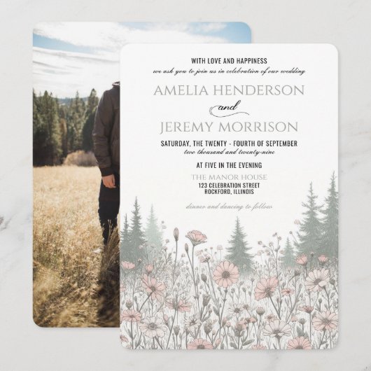 Invitation Mariage Prairie de la Forêt (Devant / Derrière)