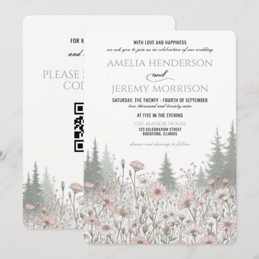 Invitation Mariage Prairie de la Forêt (Devant / Derrière)