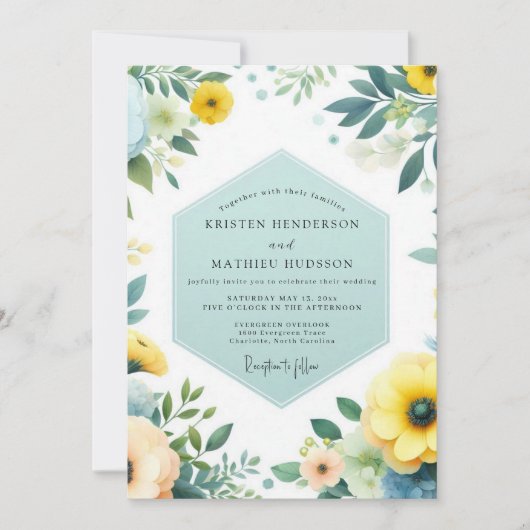Invitation Mariage Prairie de sarcelle et canari (Devant)
