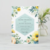Invitation Mariage Prairie de sarcelle et canari (Debout devant)