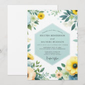 Invitation Mariage Prairie de sarcelle et canari (Devant / Derrière)