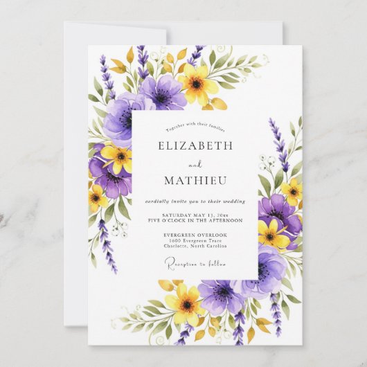 Invitation Mariage Prairie Ensoleillée Violette (Devant)