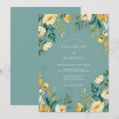 Invitation Mariage Prairie Fleur Teal (Devant / Derrière)