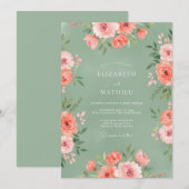 Invitation Mariage Prairie Fleurie de Corail (Devant / Derrière)