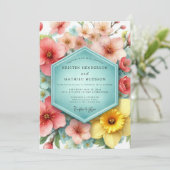 Invitation Mariage Prairie Florale Corail (Debout devant)