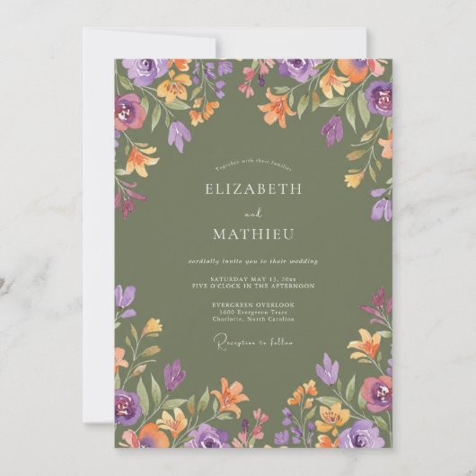 Invitation Mariage Prairie Lugubre Vert Olive (Devant)