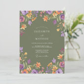 Invitation Mariage Prairie Lugubre Vert Olive (Debout devant)
