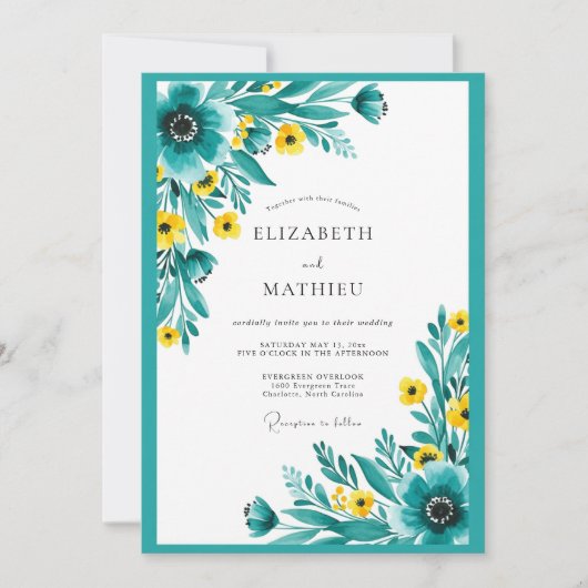 Invitation Mariage Prairie Radieuse Sarcelle (Devant)
