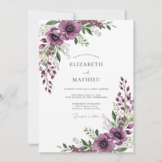 Invitation Mariage Prairie Sérène Violette (Devant)