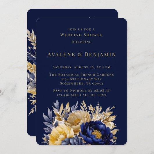 Invitation Mariage Prénuptial au Peinture à l'Eau de Pivoine (Devant / Derrière)