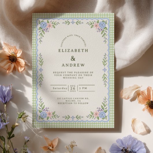 Invitation Mariage Prépa à l'Hydrange Gingham Vert