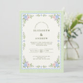 Invitation Mariage Prépa à l'Hydrange Gingham Vert (Debout devant)