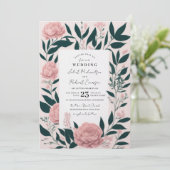 Invitation Mariage Pretty Rose Emerald Rose Peonies (Debout devant)