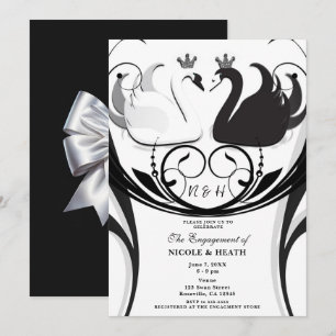 Invitation Mariage Princesse Élégant Cygne Noir et Blanc