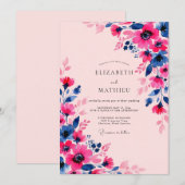 Invitation Mariage printanier à floraison d'indigo fuchsia (Devant / Derrière)