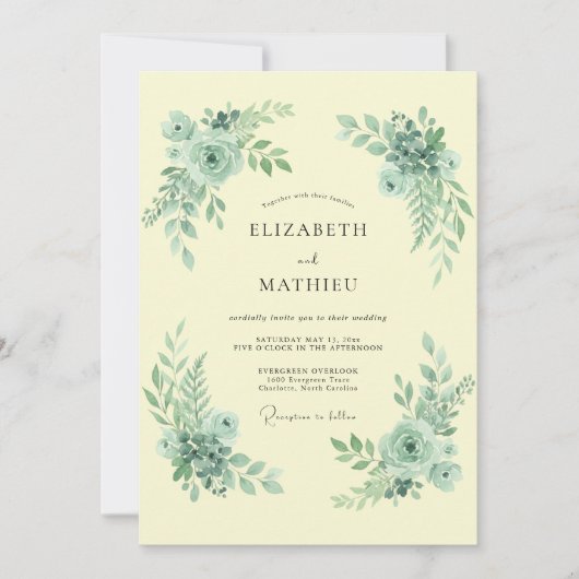 Invitation Mariage printanier aéré jaune pâle (Devant)
