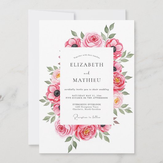 Invitation Mariage printanier aéré rose (Devant)