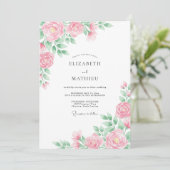 Invitation Mariage printanier aéré rose chou (Debout devant)