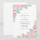 Invitation Mariage printanier aéré rose chou (Devant / Derrière)