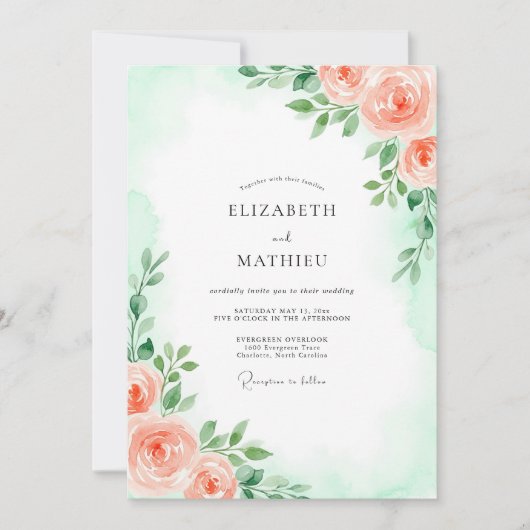 Invitation Mariage printanier aéré vert menthe (Devant)