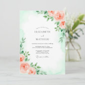 Invitation Mariage printanier aéré vert menthe (Debout devant)