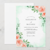 Invitation Mariage printanier aéré vert menthe (Devant / Derrière)