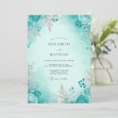 Invitation Mariage printanier aérien sarcelle (Debout devant)