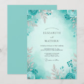 Invitation Mariage printanier aérien sarcelle (Devant / Derrière)