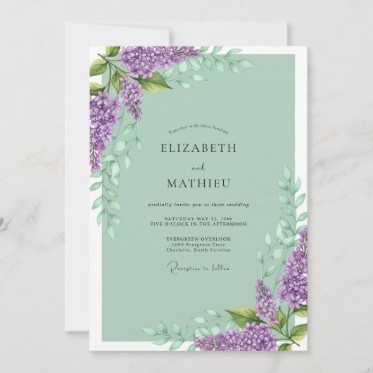 Invitation Mariage printanier angélique vert sauge (Devant)
