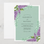 Invitation Mariage printanier angélique vert sauge (Devant / Derrière)