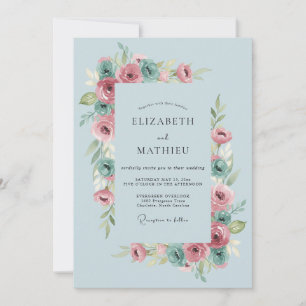 Invitation Mariage printanier animé bleu poudré