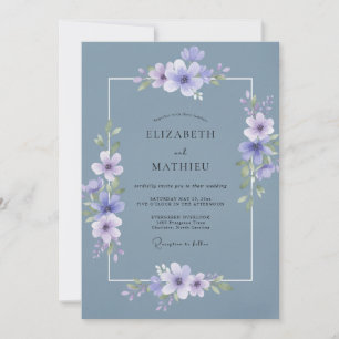 Invitation Mariage printanier bleu poussiéreux vaporeux