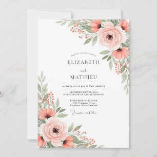 Invitation Mariage printanier botanique aérien pêche