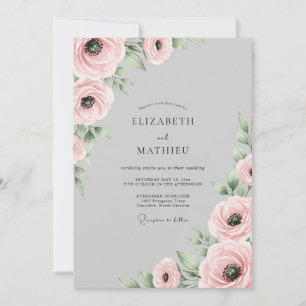 Invitation Mariage printanier botanique doux gris colombelle