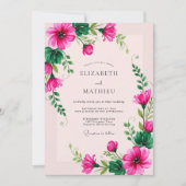 Invitation Mariage printanier botanique fantaisiste fuchsia (Devant)