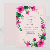 Invitation Mariage printanier botanique fantaisiste fuchsia (Devant / Derrière)