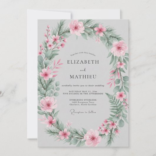 Invitation Mariage printanier botanique rose (Devant)