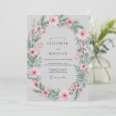 Invitation Mariage printanier botanique rose (Debout devant)