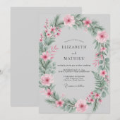 Invitation Mariage printanier botanique rose (Devant / Derrière)