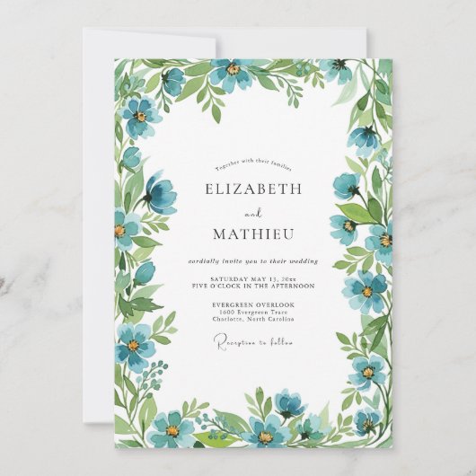 Invitation Mariage printanier botanique sarcelle (Devant)