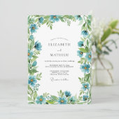 Invitation Mariage printanier botanique sarcelle (Debout devant)