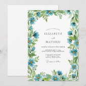 Invitation Mariage printanier botanique sarcelle (Devant / Derrière)
