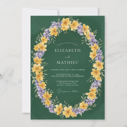Invitation Mariage Printanier Brillant Vert Émeraude (Devant)