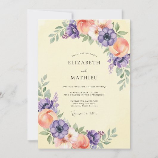 Invitation Mariage Printanier Céleste Pourpre (Devant)