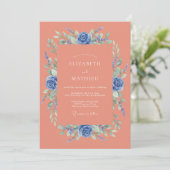 Invitation Mariage Printanier Corail Bleu Vif (Debout devant)