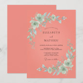 Invitation Mariage printanier corail éthéré (Devant / Derrière)