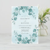 Invitation Mariage printanier cyan immaculé (Debout devant)