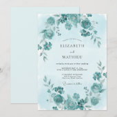 Invitation Mariage printanier cyan immaculé (Devant / Derrière)