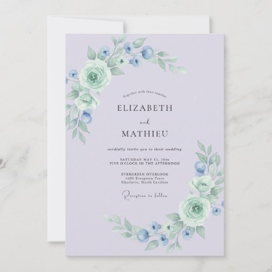 Invitation Mariage Printanier de Soie Lavande (Devant)