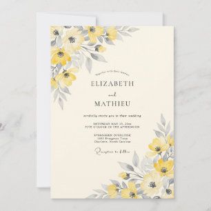 Invitation Mariage printanier délicat jaune argenté
